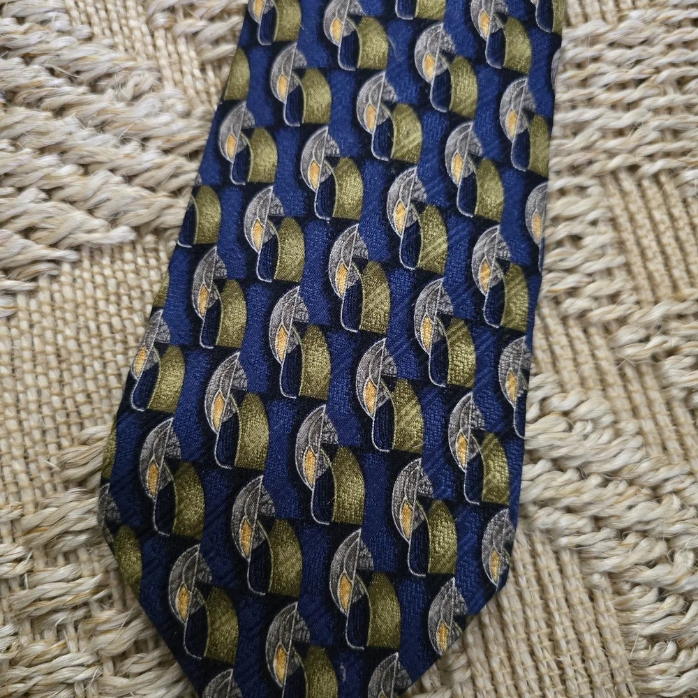 Ermenegildo Zegna Blue Tie with Gold and Silver Pattern